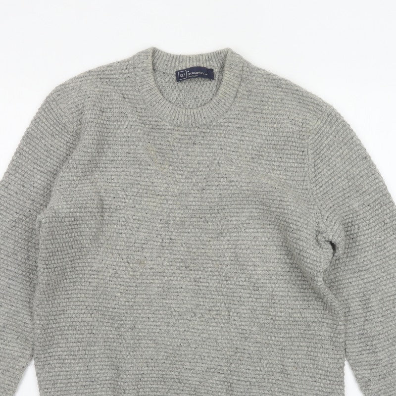 GAP Mens Grey Lambswool Blend Chunky Knit Crew Neck Pullover Jumper M