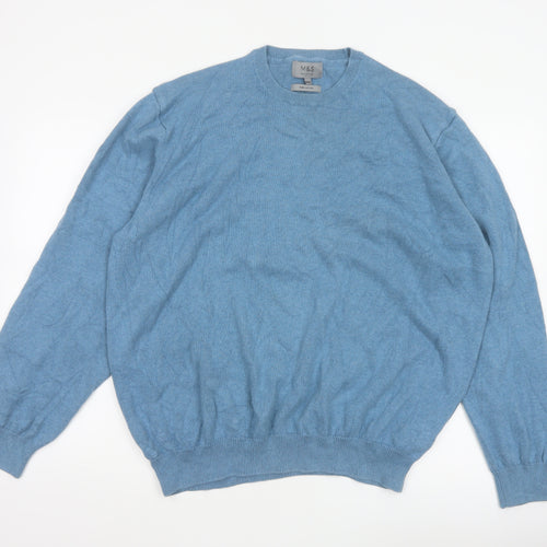 Marks and Spencer Men Blue 3XL Pure Cotton Crew Neck Jumper