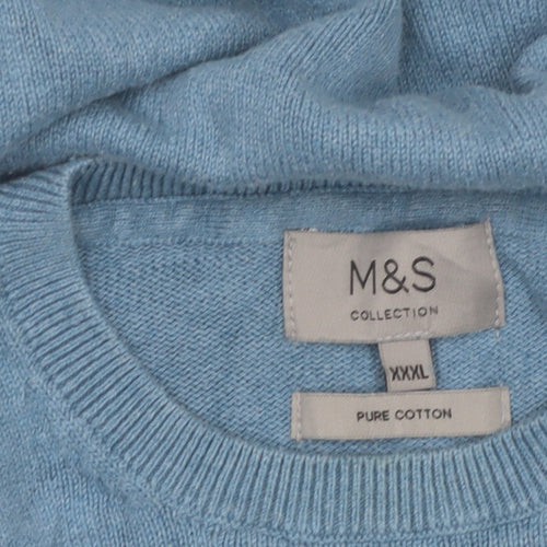 Marks and Spencer Men Blue 3XL Pure Cotton Crew Neck Jumper