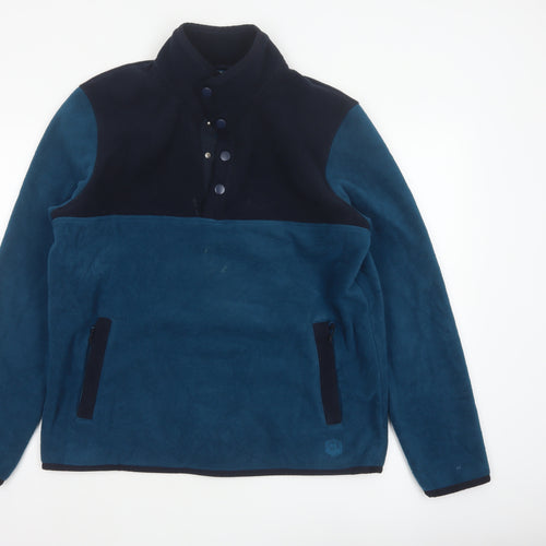Marks and Spencer Men's Blue L Fleece Henley Pullover Snap Sweatshirt