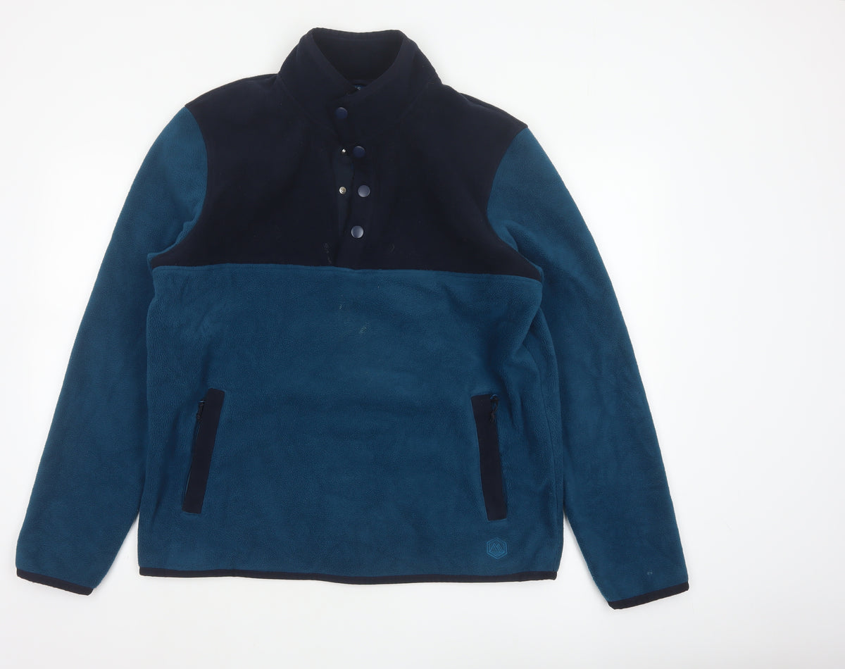 Marks and Spencer Men's Blue L Fleece Henley Pullover Snap Sweatshirt