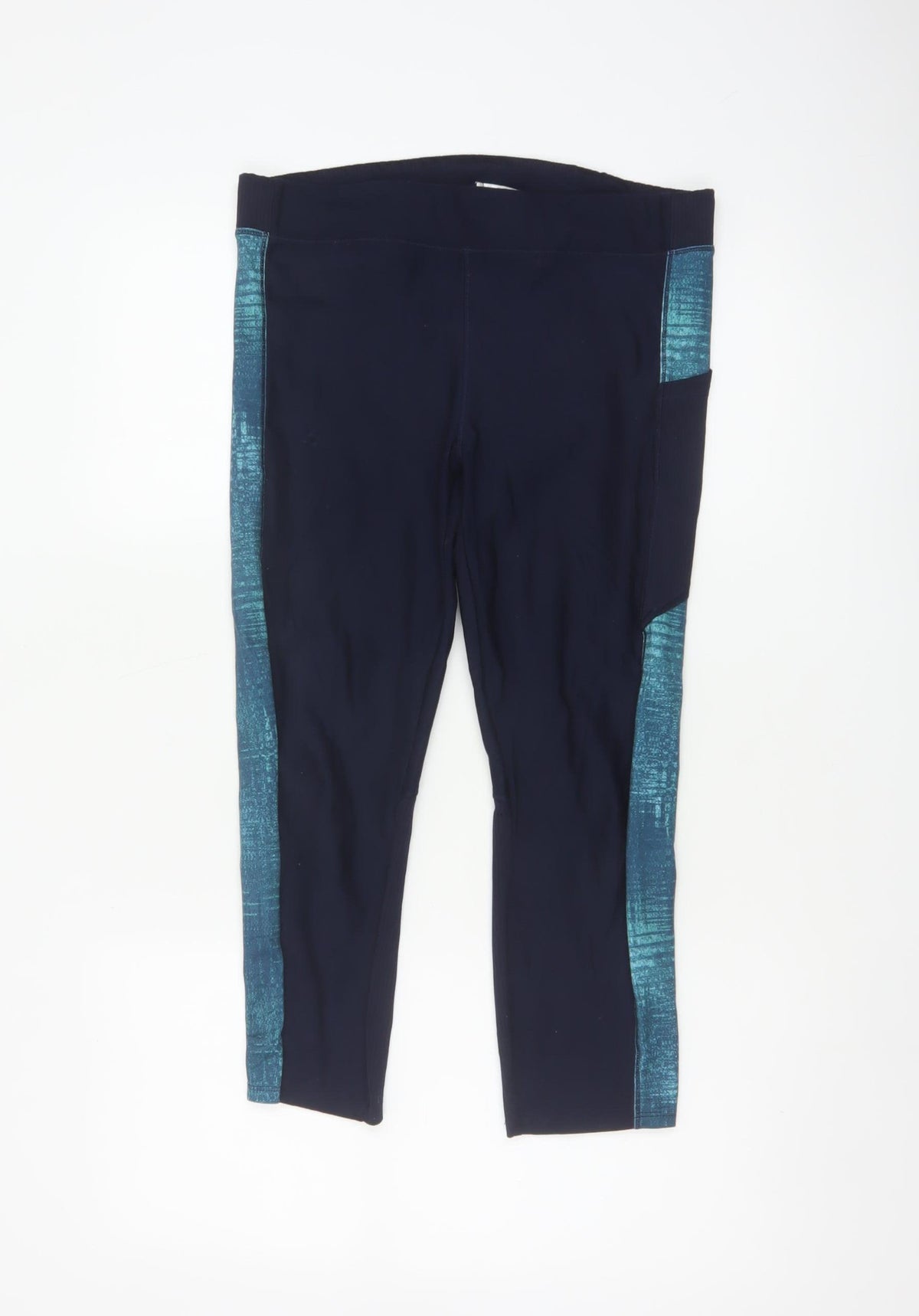 Back view of Decathlon women’s blue l gym training colourblock pocket leggings