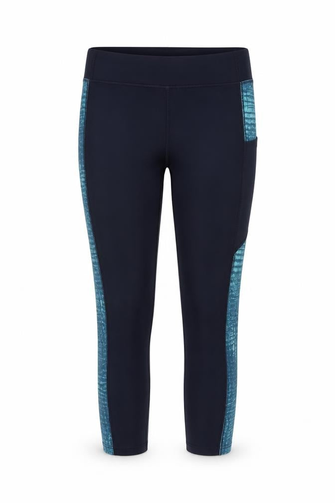 Front view of Decathlon women’s blue l gym training colourblock pocket leggings