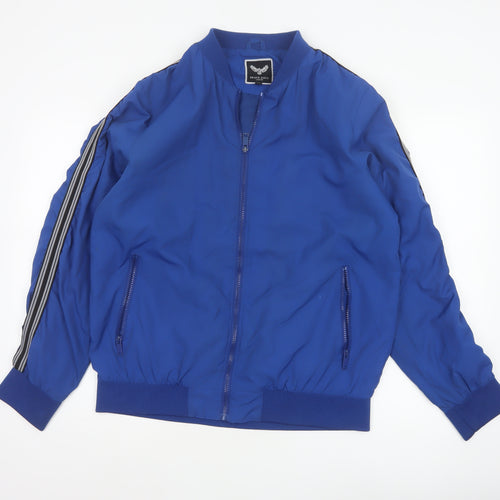 Brave Soul Men’s Blue XL Bomber Jacket Striped Sleeve Full Zip