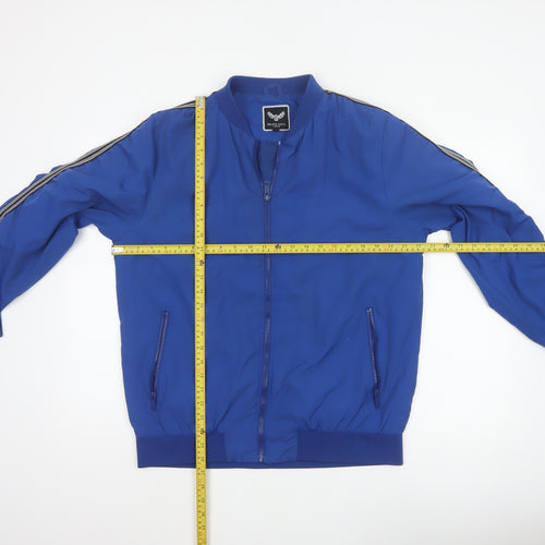 Brave Soul Men’s Blue XL Bomber Jacket Striped Sleeve Full Zip