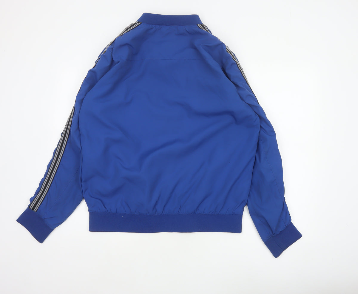 Brave Soul Men’s Blue XL Bomber Jacket Striped Sleeve Full Zip