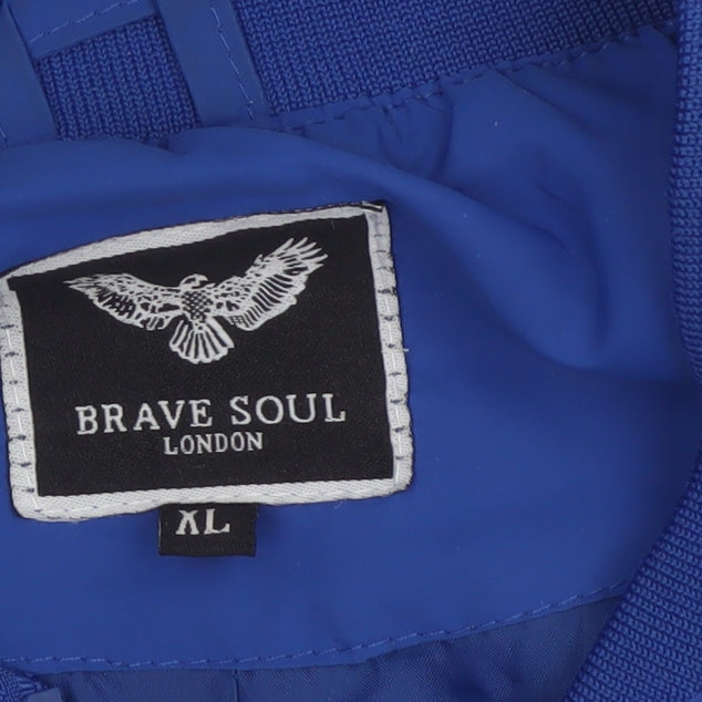 Brave Soul Men’s Blue XL Bomber Jacket Striped Sleeve Full Zip