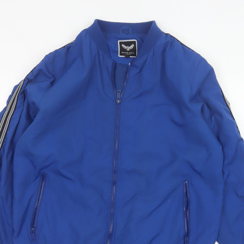 Brave Soul Men’s Blue XL Bomber Jacket Striped Sleeve Full Zip