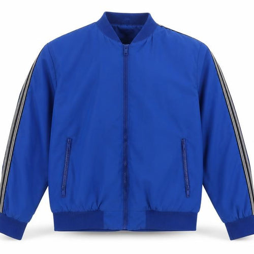 Brave Soul Men’s Blue XL Bomber Jacket Striped Sleeve Full Zip