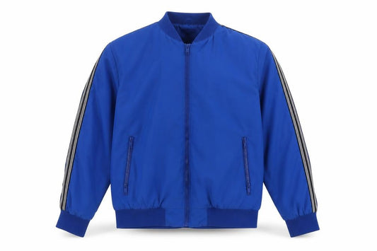 Brave Soul Men’s Blue XL Bomber Jacket Striped Sleeve Full Zip