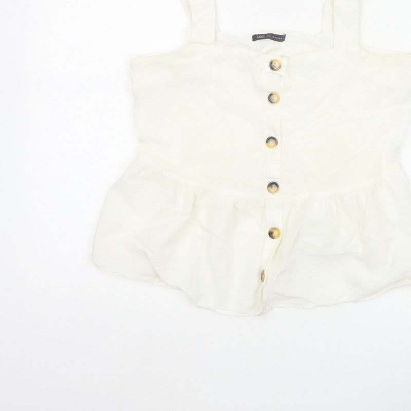 Marks and Spencer Women White UK 12 Cotton Linen Button Camisole Blouse