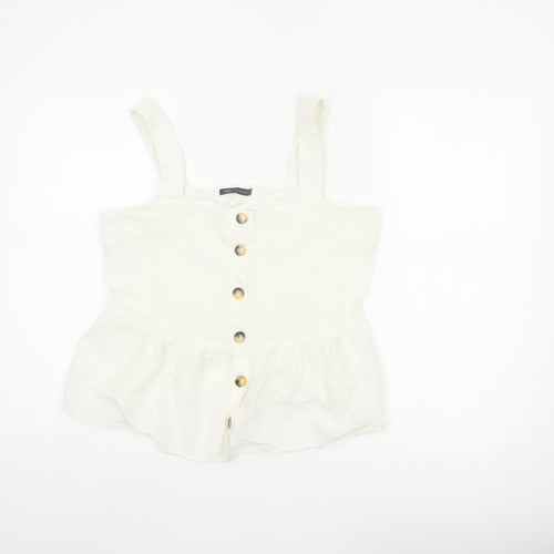 Marks and Spencer Women White UK 12 Cotton Linen Button Camisole Blouse