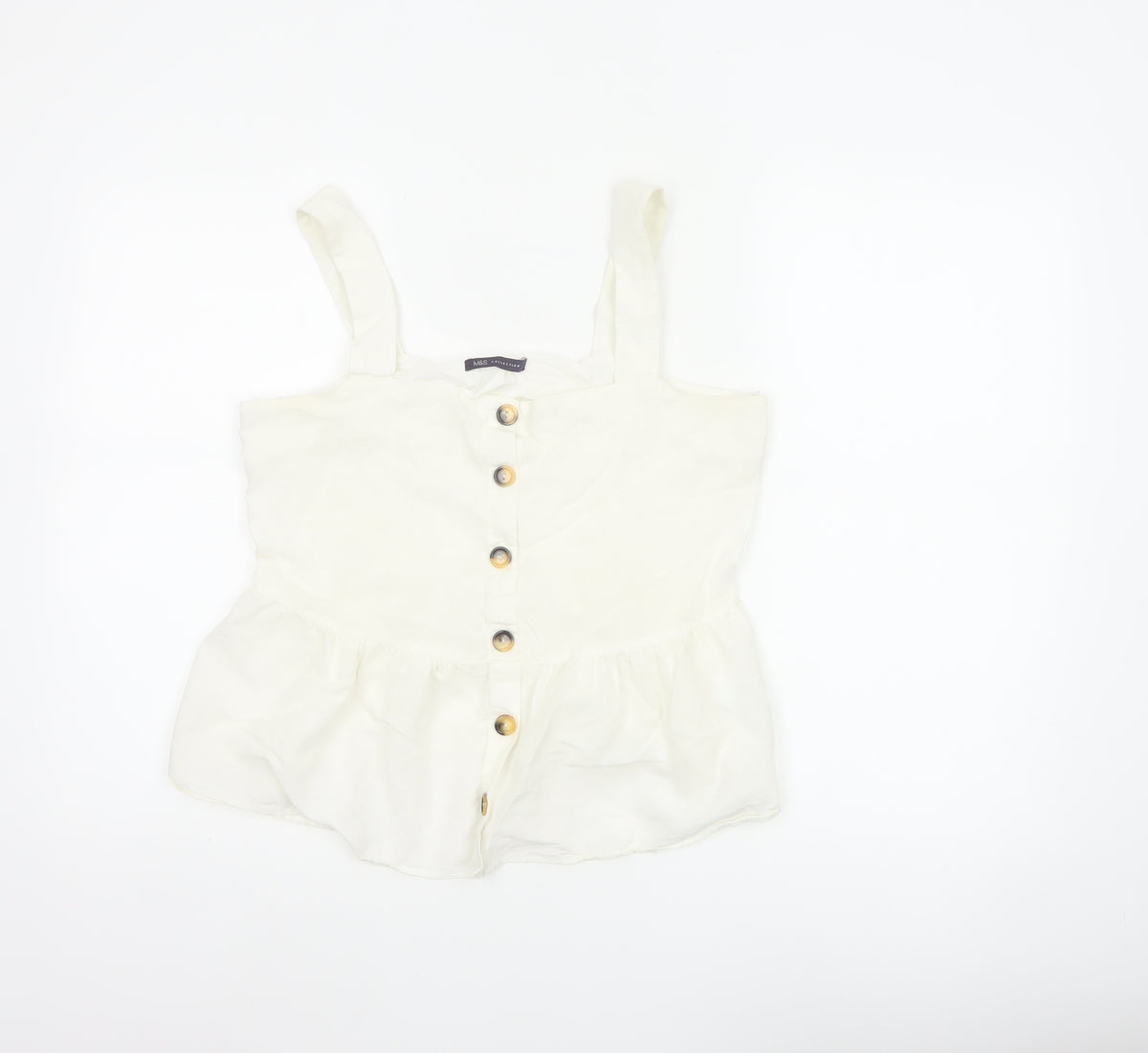 Marks and Spencer Women White UK 12 Cotton Linen Button Camisole Blouse