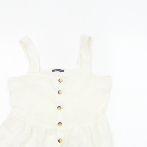Marks and Spencer Women White UK 12 Cotton Linen Button Camisole Blouse