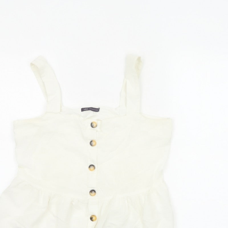 Marks and Spencer Women White UK 12 Cotton Linen Button Camisole Blouse