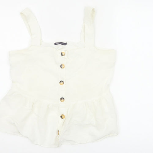 Marks and Spencer Women White UK 12 Cotton Linen Button Camisole Blouse