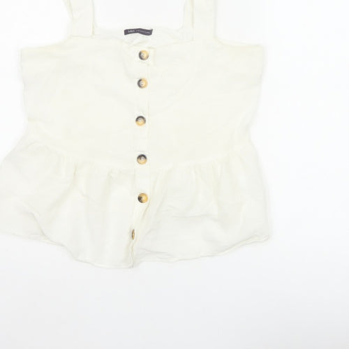 Marks and Spencer Women White UK 12 Cotton Linen Button Camisole Blouse