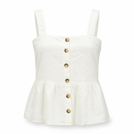 Marks and Spencer Women White UK 12 Cotton Linen Button Camisole Blouse