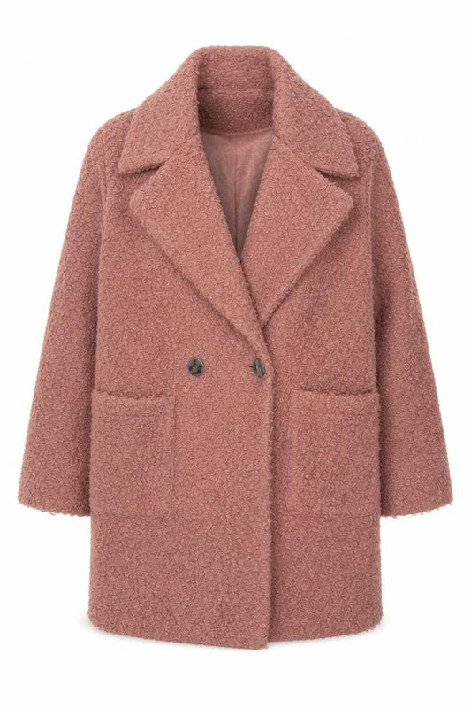 TP Women Pink UK 14 Teddy Fleece Pea Coat Buttoned Mid-Length