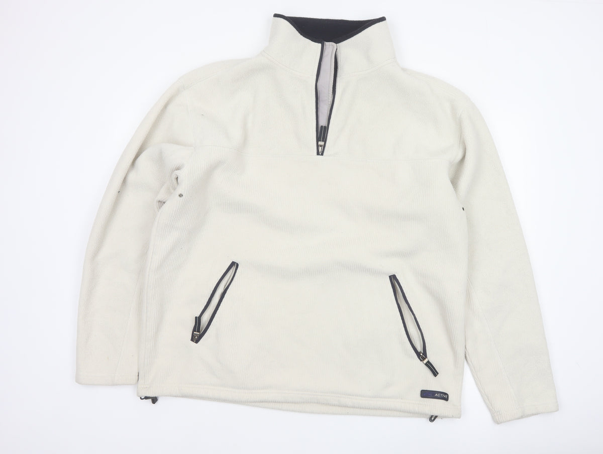 SE Active Men's Ivory XL Pullover 1/4 Zip Fleece Sweatshirt