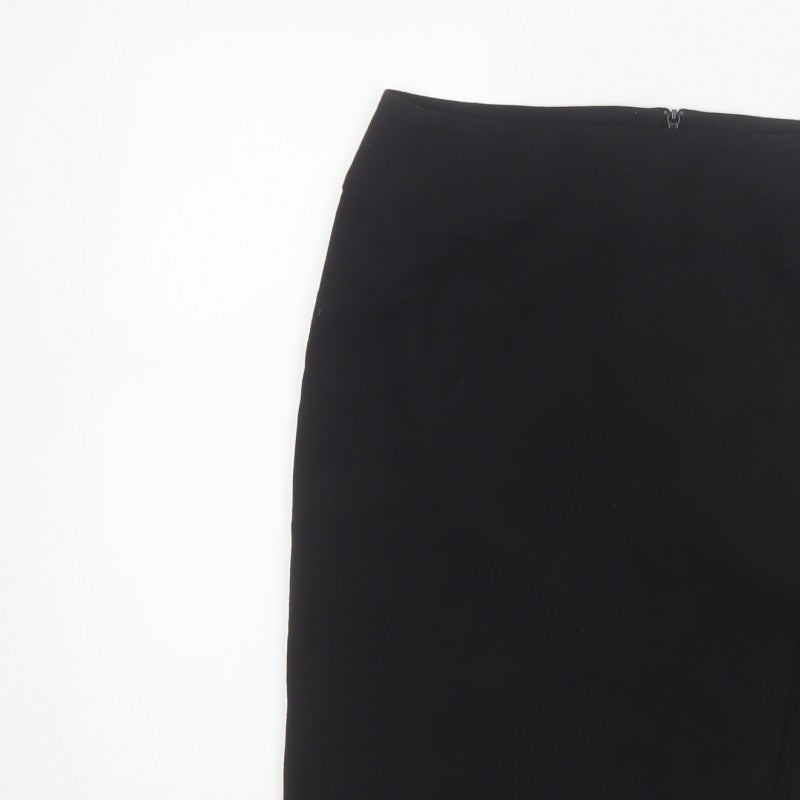 French Connection Women Black UK 8 Wool Blend Pencil Knee Skirt Slit
