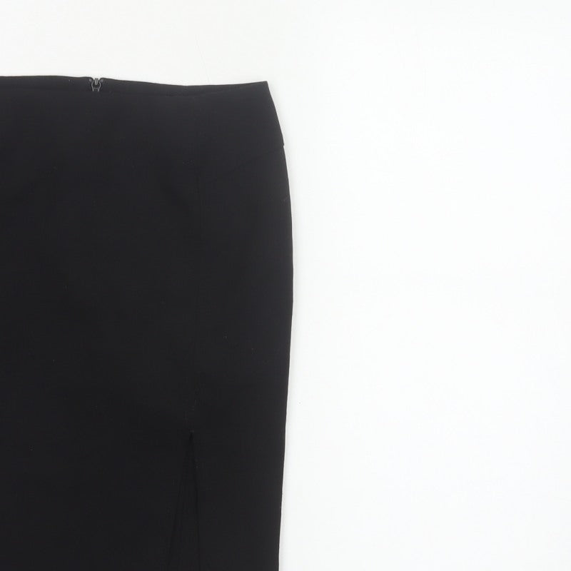French Connection Women Black UK 8 Wool Blend Pencil Knee Skirt Slit