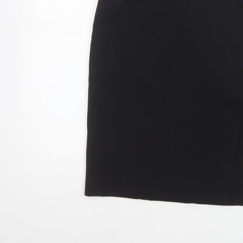 French Connection Women Black UK 8 Wool Blend Pencil Knee Skirt Slit