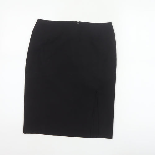 French Connection Women Black UK 8 Wool Blend Pencil Knee Skirt Slit