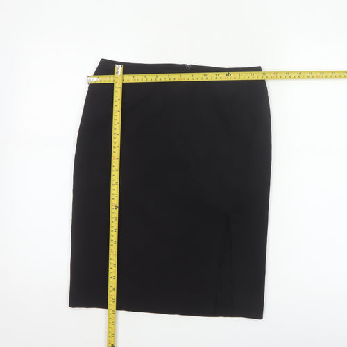French Connection Women Black UK 8 Wool Blend Pencil Knee Skirt Slit