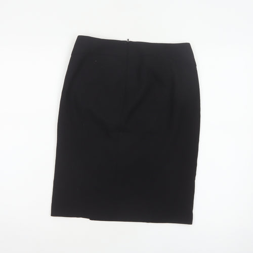 French Connection Women Black UK 8 Wool Blend Pencil Knee Skirt Slit