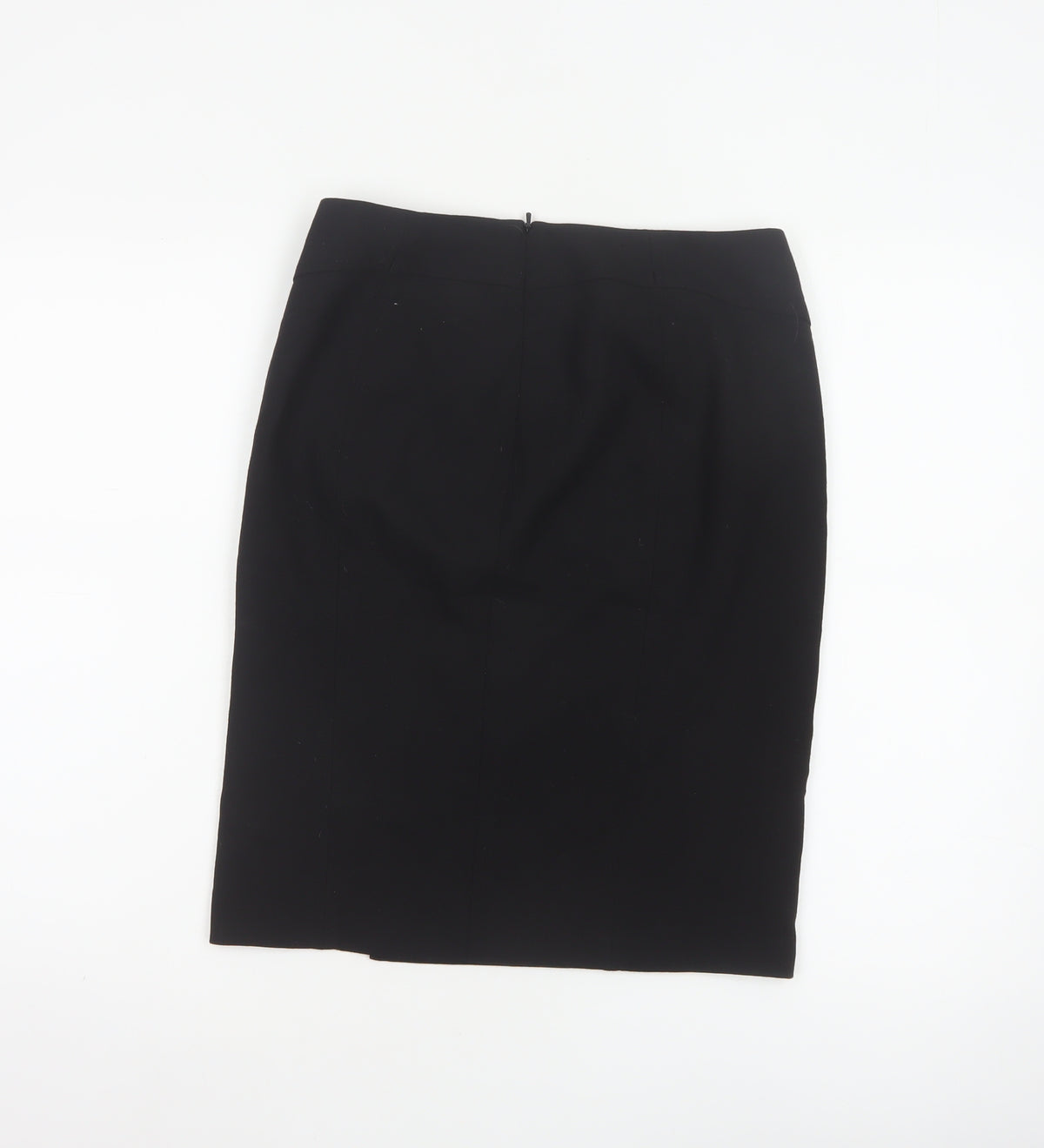 French Connection Women Black UK 8 Wool Blend Pencil Knee Skirt Slit