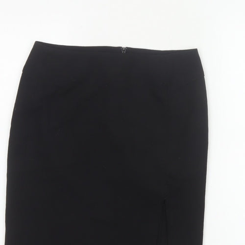 French Connection Women Black UK 8 Wool Blend Pencil Knee Skirt Slit