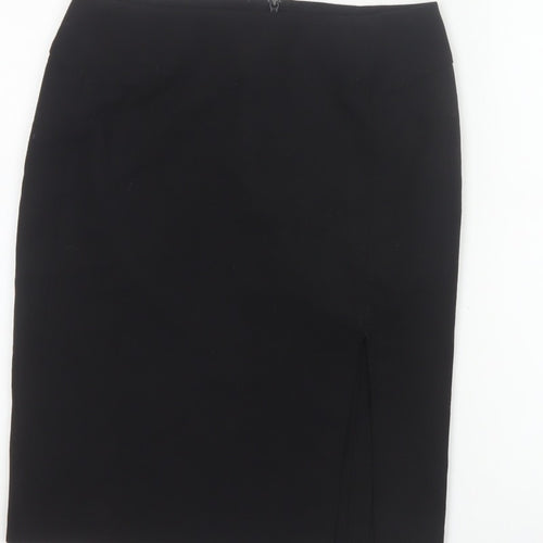 French Connection Women Black UK 8 Wool Blend Pencil Knee Skirt Slit