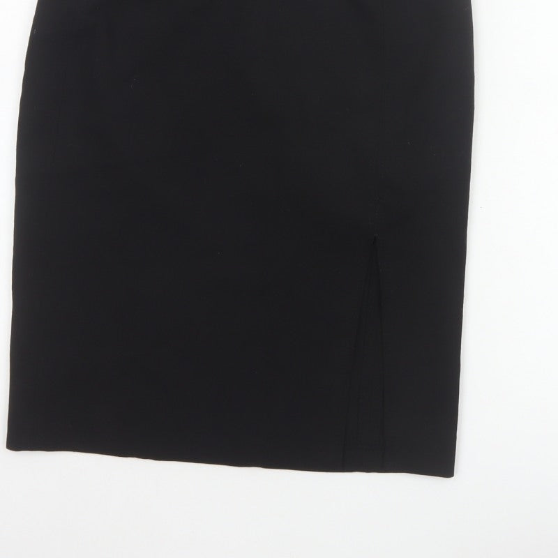 French Connection Women Black UK 8 Wool Blend Pencil Knee Skirt Slit