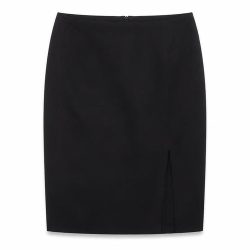 French Connection Women Black UK 8 Wool Blend Pencil Knee Skirt Slit
