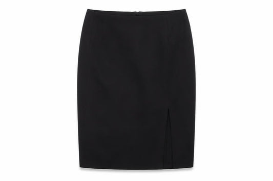 French Connection Women Black UK 8 Wool Blend Pencil Knee Skirt Slit