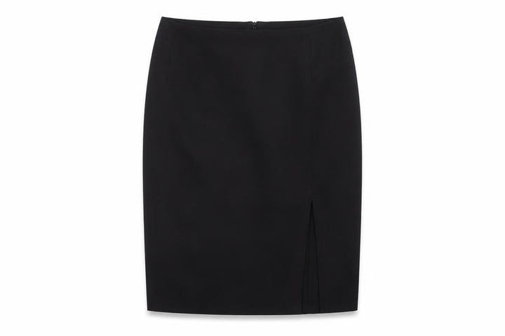 French Connection Women Black UK 8 Wool Blend Pencil Knee Skirt Slit