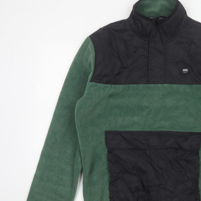 Additional view of Vans Men Green Small 1/4 Zip Fleece Pullover Sweatshirt Logo Pockets
