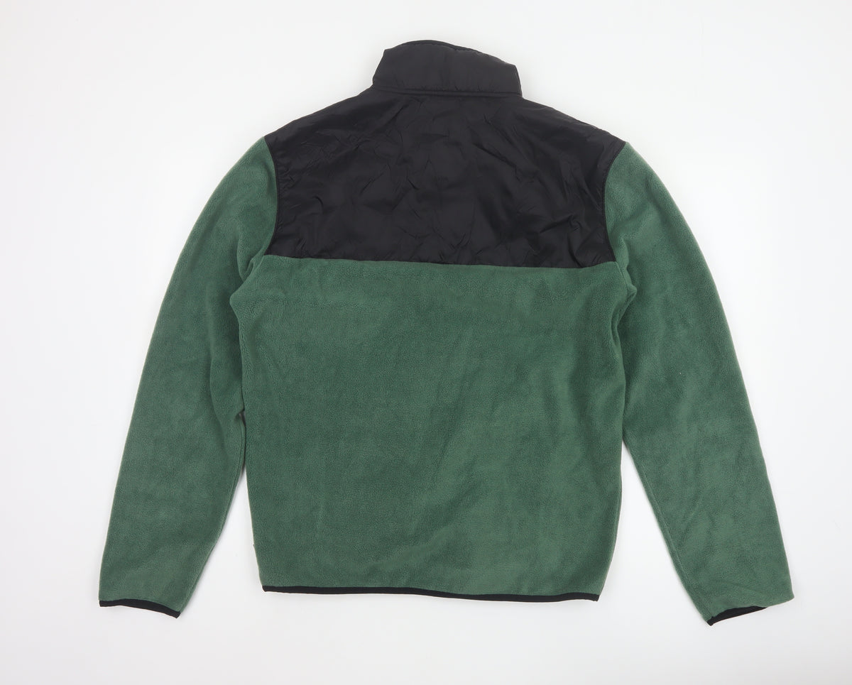 Brand and care label for Vans Men Green Small 1/4 Zip Fleece Pullover Sweatshirt Logo Pockets