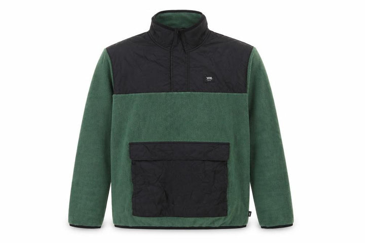 Vans Men Green Small 1/4 Zip Fleece Pullover Sweatshirt Logo Pockets