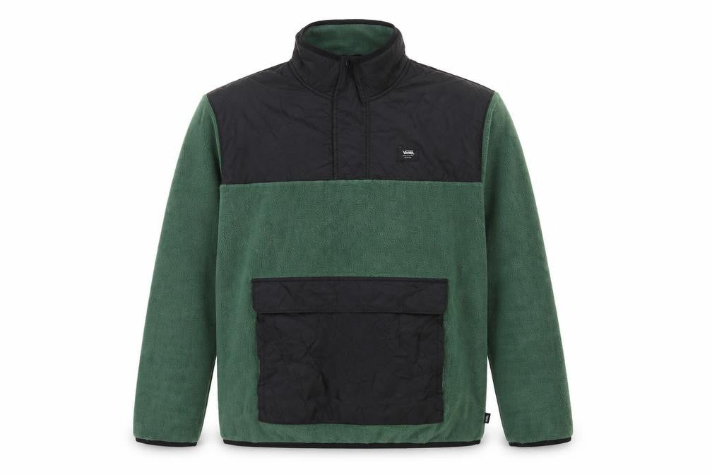 Front view of Vans Men Green Small 1/4 Zip Fleece Pullover Sweatshirt Logo Pockets