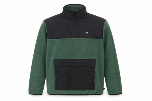 Vans Men Green Small 1/4 Zip Fleece Pullover Sweatshirt Logo Pockets