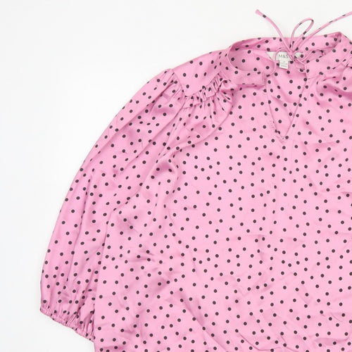 Marks and Spencer Women's Pink Size 20 Polka Dot Ruffle Tie Neck Blouse