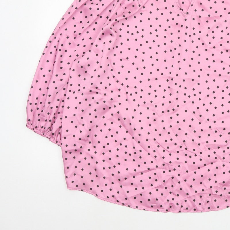 Marks and Spencer Women's Pink Size 20 Polka Dot Ruffle Tie Neck Blouse