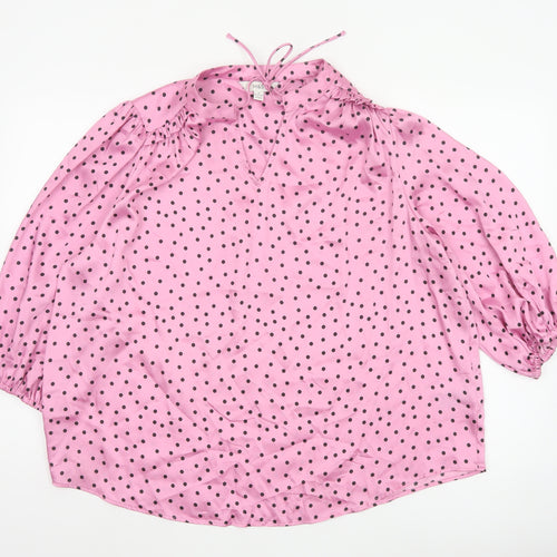 Marks and Spencer Women's Pink Size 20 Polka Dot Ruffle Tie Neck Blouse