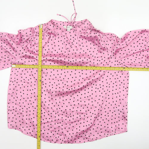 Marks and Spencer Women's Pink Size 20 Polka Dot Ruffle Tie Neck Blouse