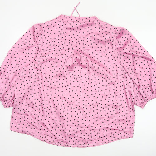 Marks and Spencer Women's Pink Size 20 Polka Dot Ruffle Tie Neck Blouse