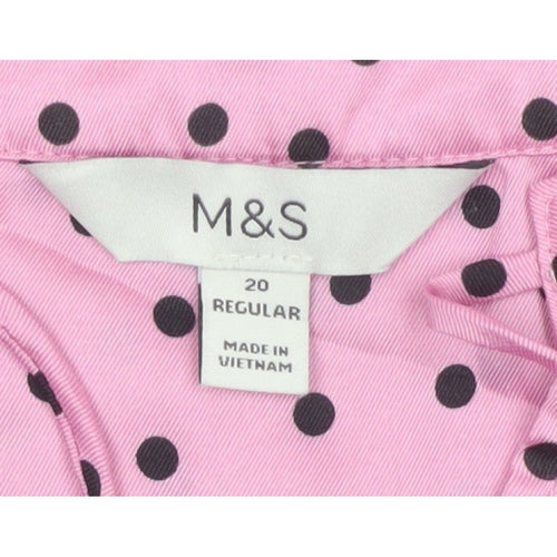 Marks and Spencer Women's Pink Size 20 Polka Dot Ruffle Tie Neck Blouse