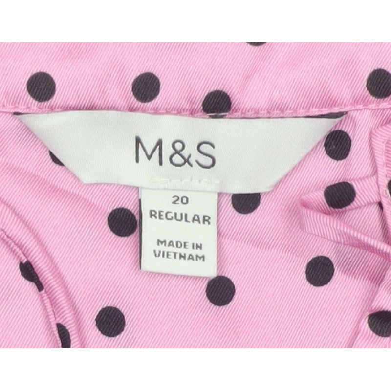 Marks and Spencer Women's Pink Size 20 Polka Dot Ruffle Tie Neck Blouse