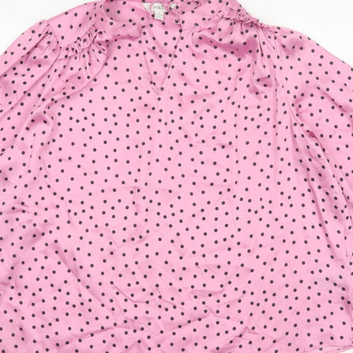 Marks and Spencer Women's Pink Size 20 Polka Dot Ruffle Tie Neck Blouse